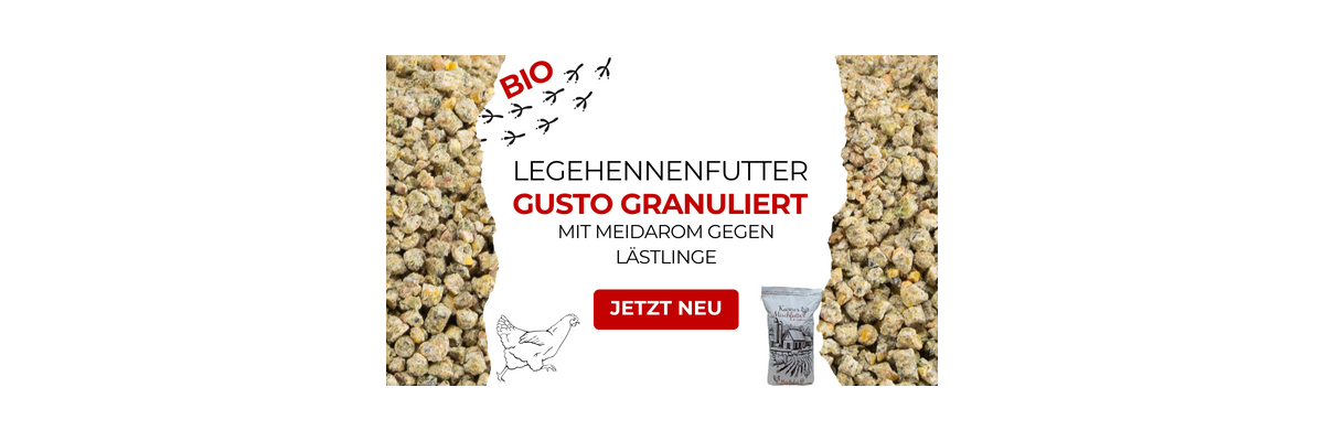 Jetzt Neu: Karner Bio Legehennenfutter "Gusto" in granulierter Form gegen Lästlinge - 
