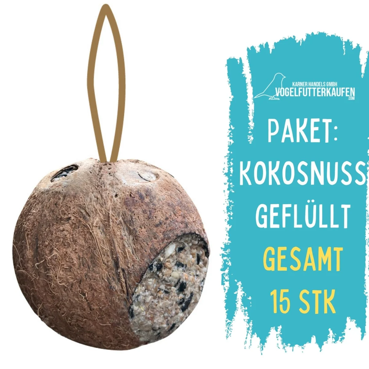 Kokosnuss mit 3 L&ouml;chern gef&uuml;llt, 15 Stk